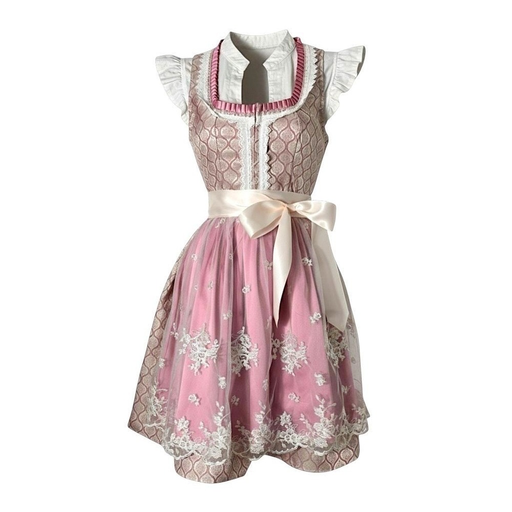 New Small Pink Oktoberfest Dirndl Traditional German Lace Austrian Dress